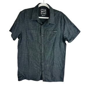 FMF Racing Mens Sz Medium Shirt Grey‎ Logo Racing Embroidered Button Up